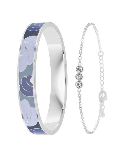 Set mit 2 Edelstahlarmbändern B4344 silber/mehrfarbig