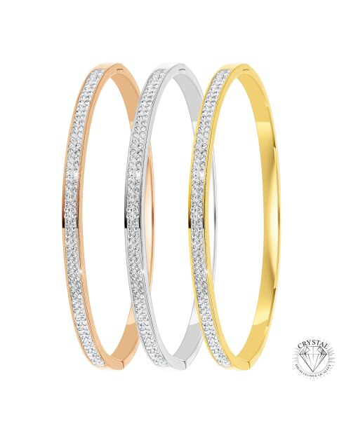 3 Edelstahlarmbänder, verziert mit funkelnden Silberkristallen