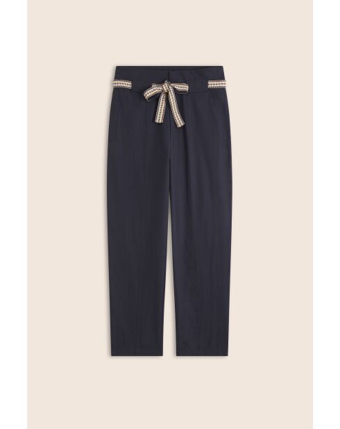 Jacky Hose aus Baumwolle und Leinen in Mitternachtsblau