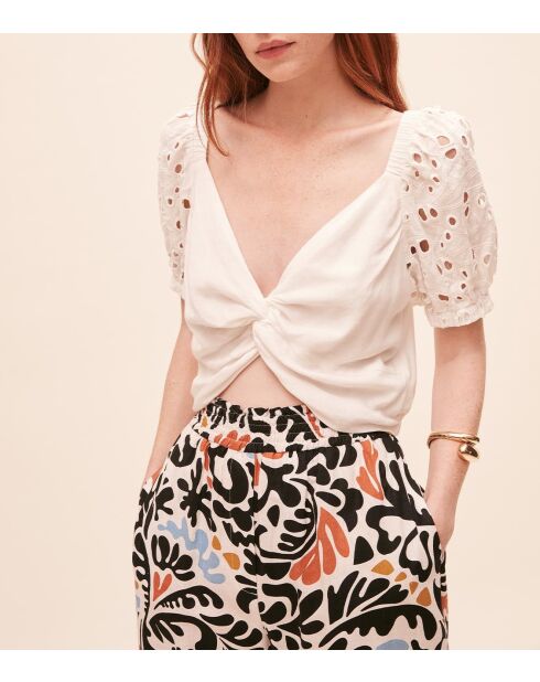 Jahel cremefarbene Hose aus Leinenmischung