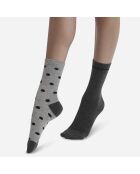2 Paires de Chaussettes Coton Style Dots gris clair