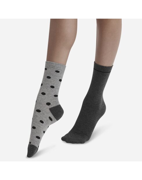 2 Paires de Chaussettes Coton Style Dots gris clair