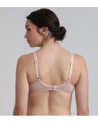 In elkaar grijpende bh met gekruiste hartjes, beige microvezel