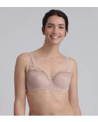 In elkaar grijpende bh met gekruiste hartjes, beige microvezel