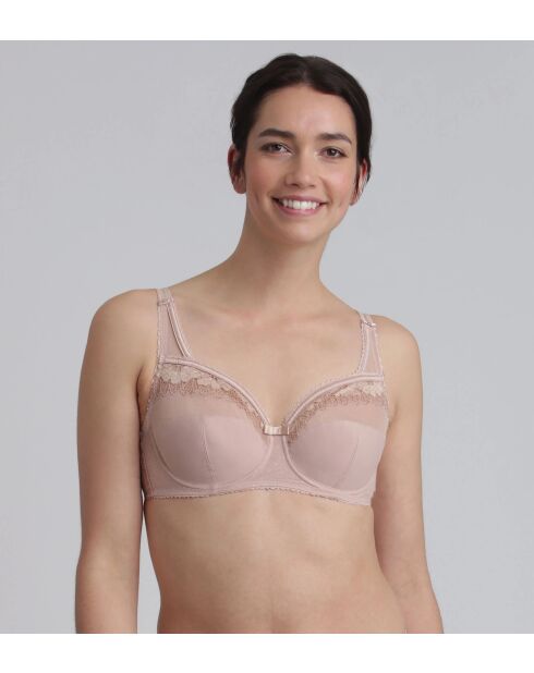 Ineinandergreifender BH mit gekreuztem Herz aus beiger Mikrofaser