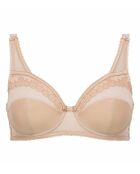 In elkaar grijpende bh met gekruiste hartjes, beige microvezel