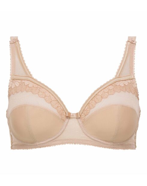 Ineinandergreifender BH mit gekreuztem Herz aus beiger Mikrofaser