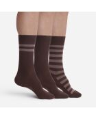 3 Paar Baumwollsocken im schokoladenfarbenen Streifenstil