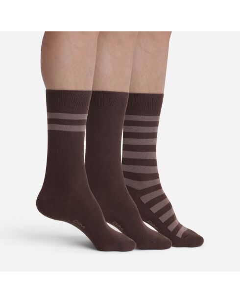 3 Paires de Chaussettes Coton Style Rayures chocolat