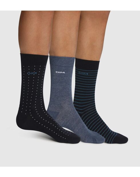 3 Paires de Chaussettes Cotton Style Rayures Et Pois multicolores