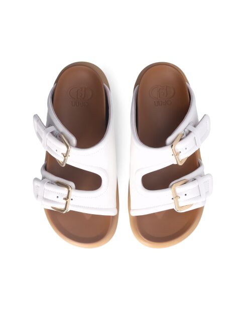 Cremefarbene Loren Veloursledersandalen