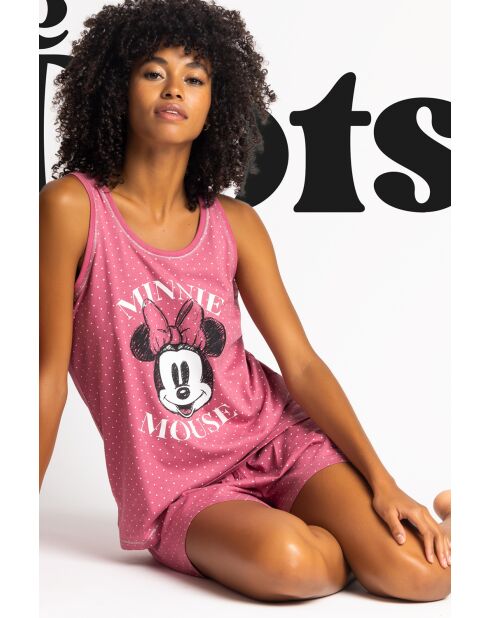 Vintage roze mouwloze pyjama met stippen en patroon