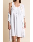 Witte kamerjas met veelkleurig borduursel en korte mouwen