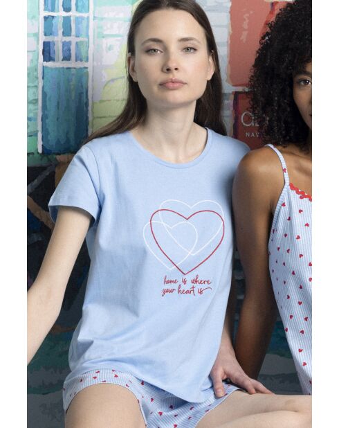 Pijama de manga corta, donde está tu corazón azul