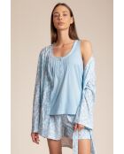 Pigiama senza maniche con motivo a foglie primaverili blu