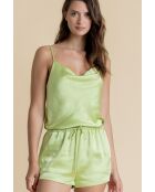 Klassieke bruidspyjama gemaakt van luxueus satijn, met groene bandjes