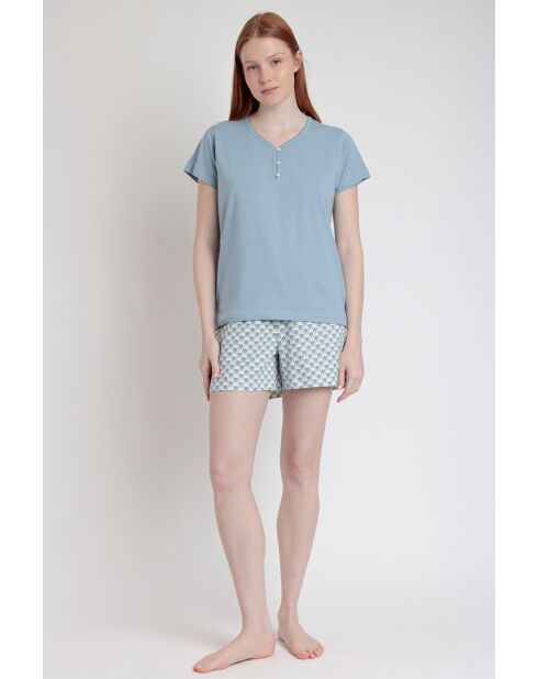 Pigiama greco blu a maniche corte