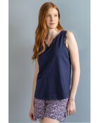 Pigiama blu marino senza maniche Liberty blu e rosa