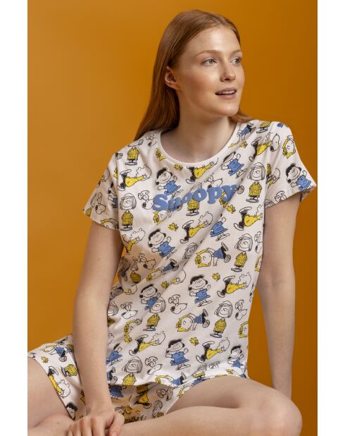 Peanuts pyjama met korte mouwen, ideaal voor feestjes met vrienden, wit