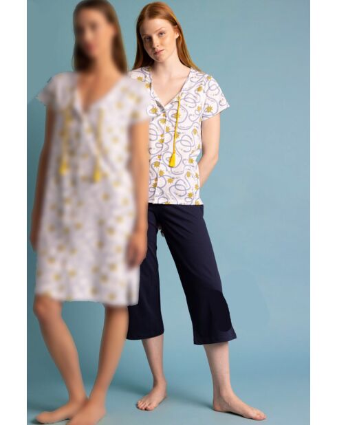 Blauer marineblauer Pyjama mit offenen Ärmeln