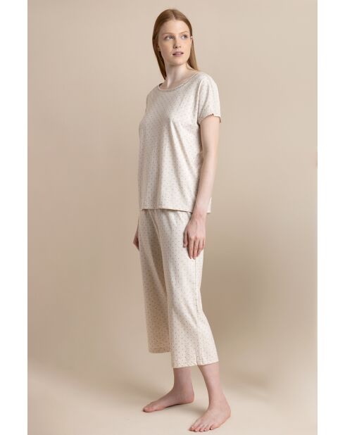 Klassieke beige pyjama van biologisch katoen met stippen en verlaagde mouwen