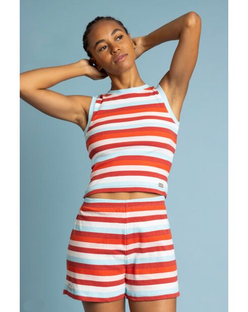 Veelkleurige kleurrijke gestreepte mouwloze pyjama