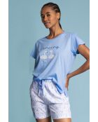 Kurzärmliger Pyjama, blaues Tanzschwänmuster