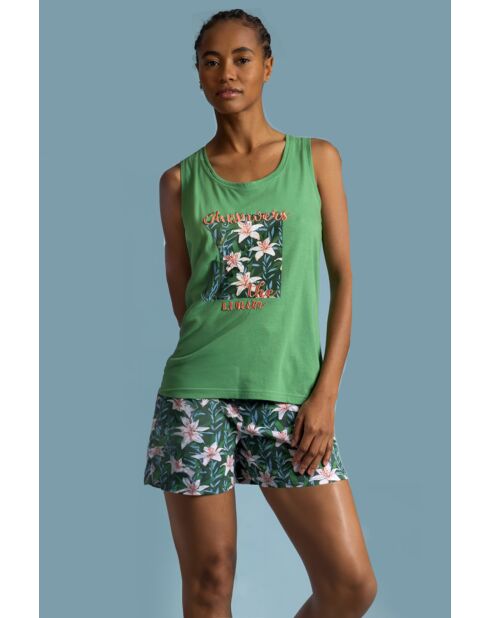 Ärmelloser Pyjama, grünes Sonnenblumenmuster