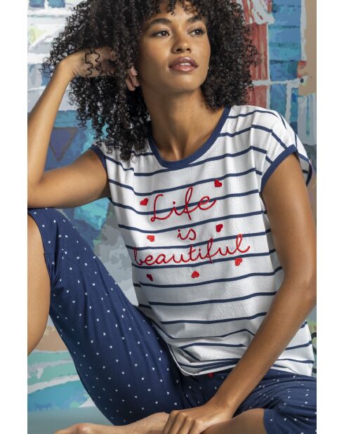 Pigiama a maniche corte blu scuro Life Is Beautiful