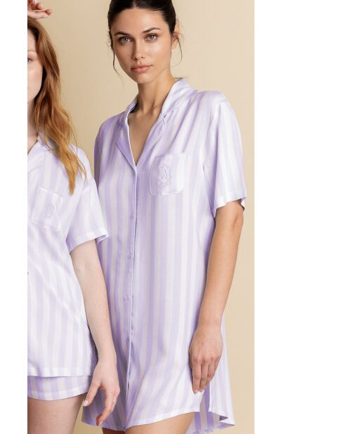 Camicia da notte a maniche corte a righe viola