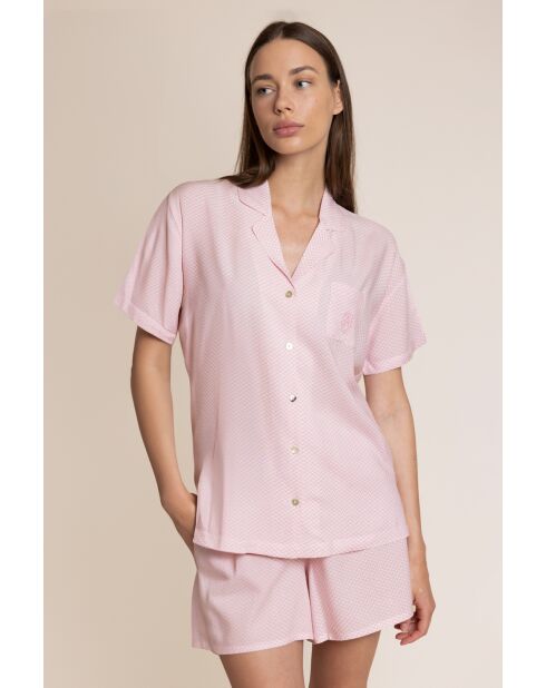 Klassieke roze pyjamaset met korte open mouwen