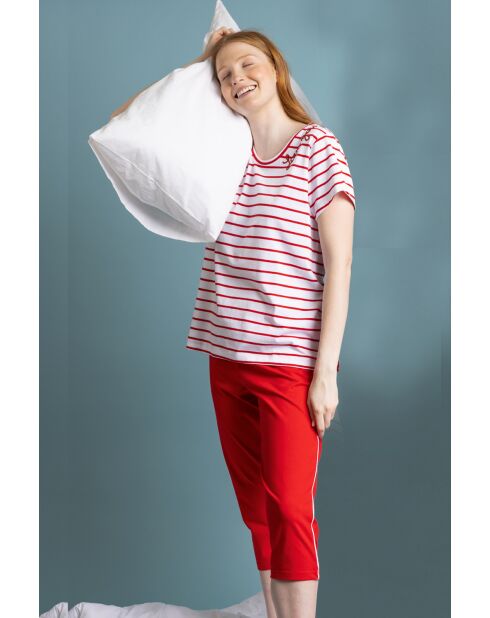 Rode pyjama met korte mouwen in maritieme stijl
