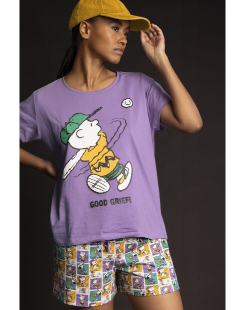 Peanuts Good Grief paarse pyjama met korte mouwen