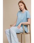 Kurzärmliger Pyjama, blaues Frühlingsblattmuster