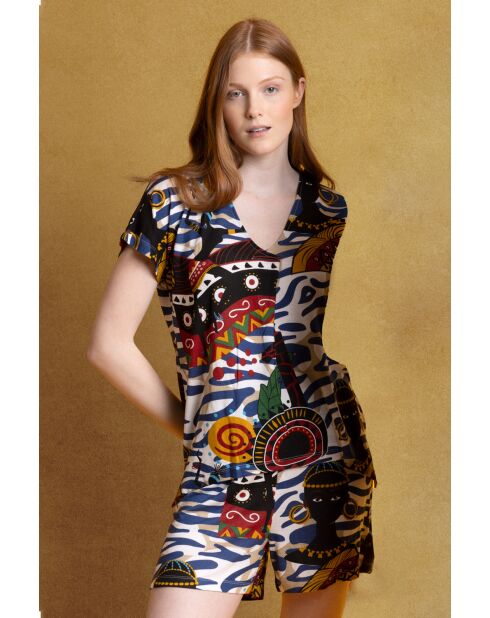 Luxe Afrikaanse luxe pyjama met verlaagde mouwen Luxe meerkleurig