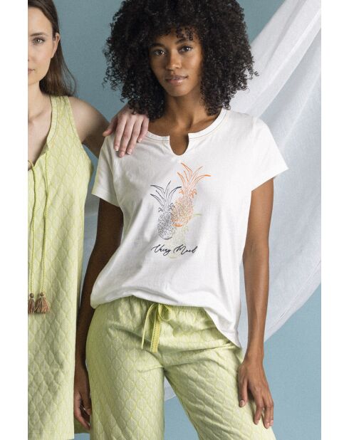 Kurzarm-Pyjama, blattgrünes Urlaubsambiente