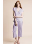 Pigiama color malva in raso e guipure con maniche a goccia