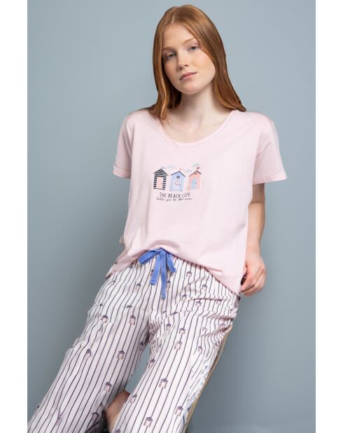 Pigiama rosa a maniche corte Beach Life