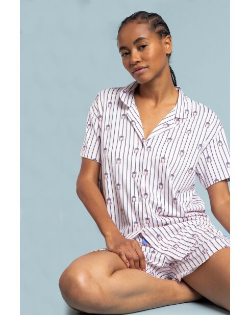 Roze pyjama met korte mouwen in strandstijl