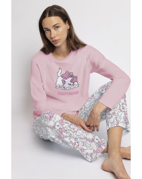 Slaperige roze pyjama met lange mouwen met Marie-patroon