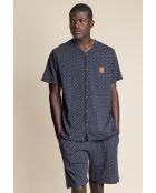 Pigiama classico in pelle a maniche corte blu scuro