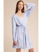 Blaues langärmliges Negligé mit weichem Herzmuster