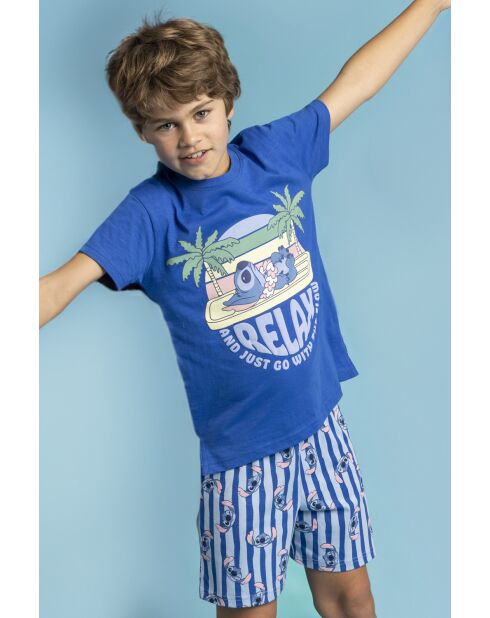 Blauer Kurzarm-Pyjama von Disney Stitch Waves