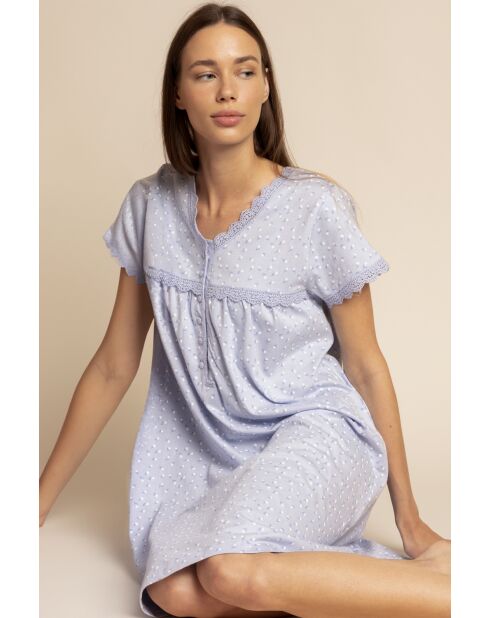 Camicia da notte a manica corta, motivo classico a fiori blu