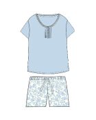 Kurzärmliger Pyjama, blaues Frühlingsblattmuster