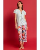 Pyjama à manches tombantes motif feuilles bleu