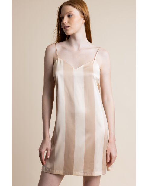 Camicia da notte di lusso a righe con cinturini rosa pallido