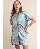 Watergroene pyjama met korte mouwen en stippen