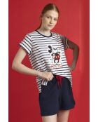 Marineblauer Kurzarm-Pyjama mit allgemeinem Muster