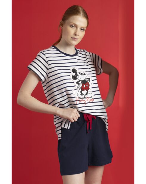 Marineblauer Kurzarm-Pyjama mit allgemeinem Muster